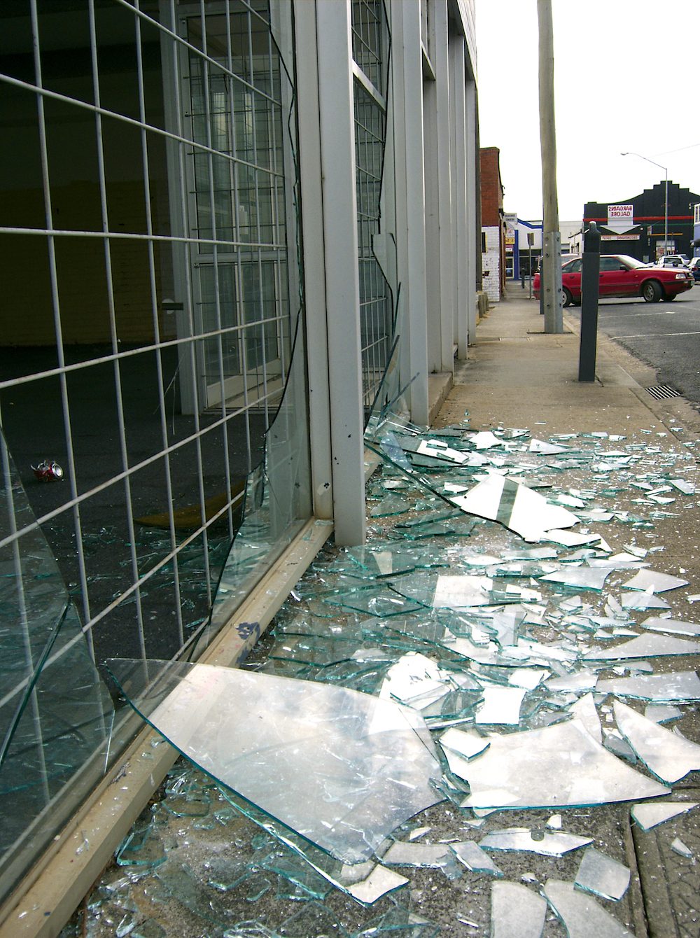 Broken shop window Film in Oakland