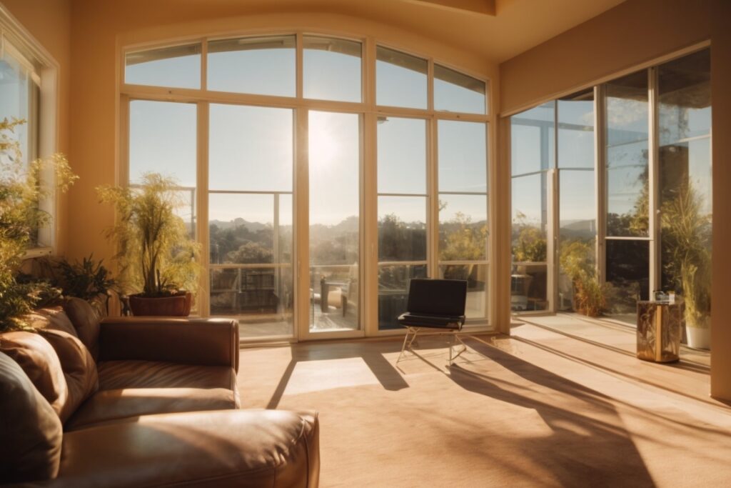 sunny Oakland home interior with solar window film on windows