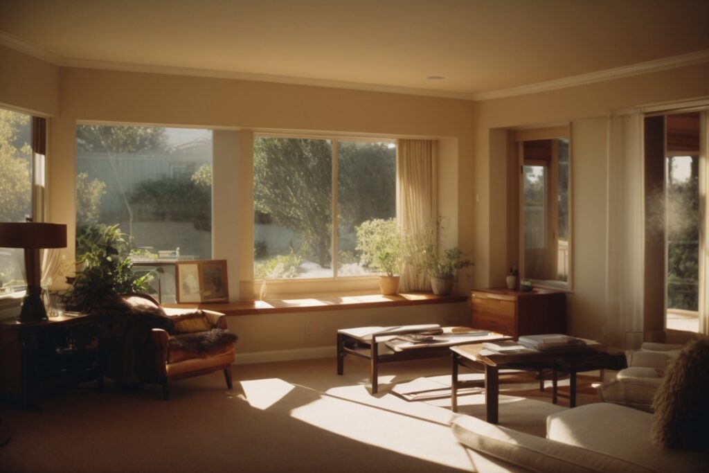 Oakland home interior with sunlight filtered through glare window film