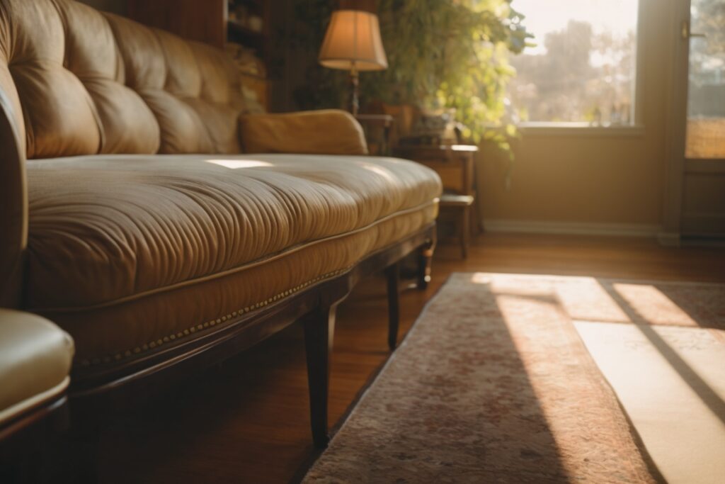 Oakland home interior with sunlight and faded furniture