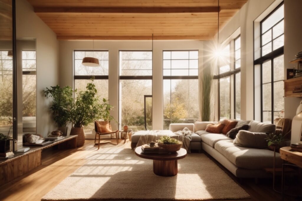 Cozy interior living space with sun filtering through window film