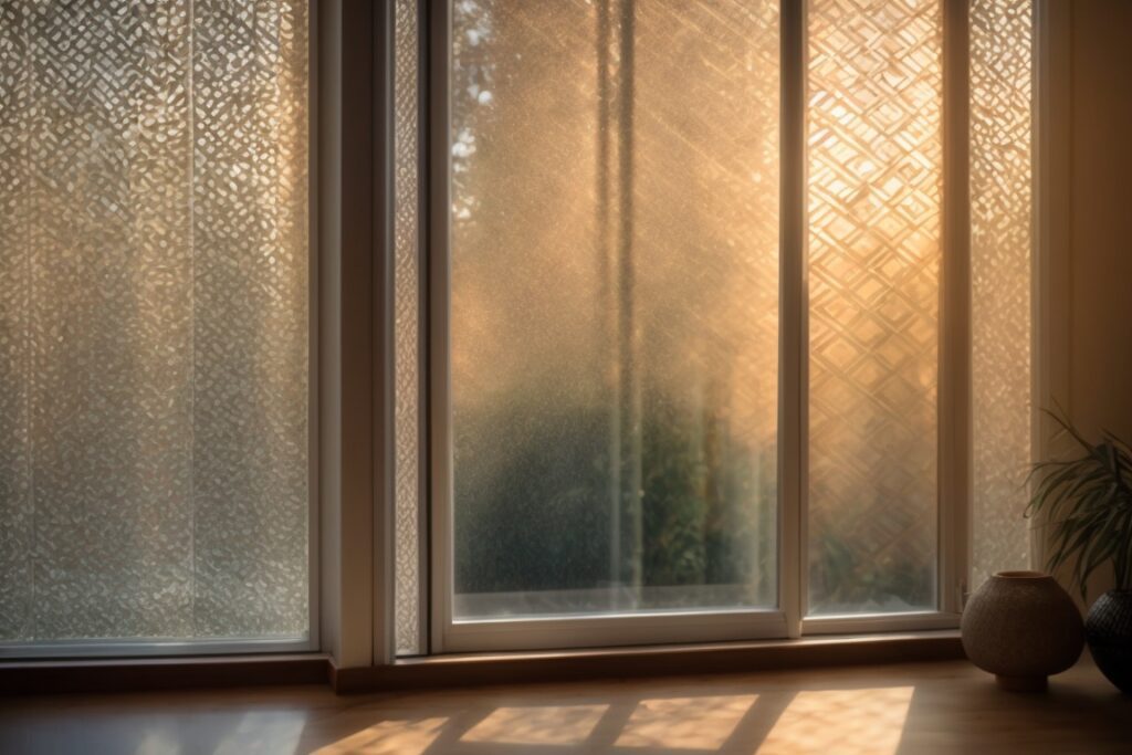 room with sunlight filtering through custom window film patterns