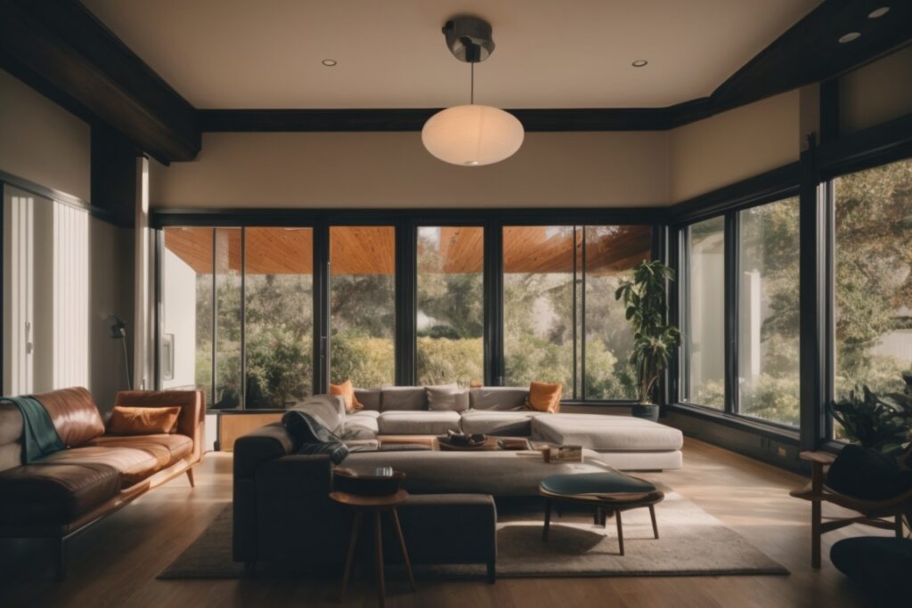 Modern Oakland home interior with frosted window films for privacy