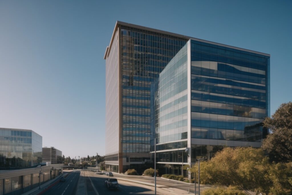 Sunlit modern office in Oakland with visible low-e window film