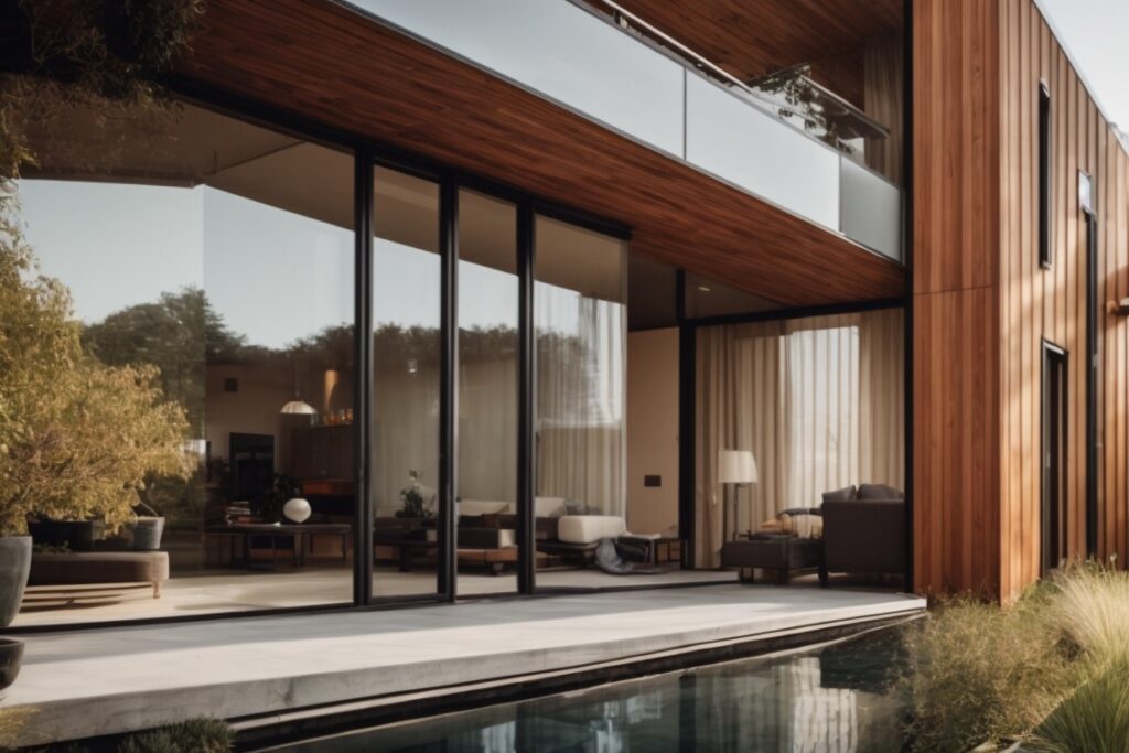 Modern home with reflective energy saving window film