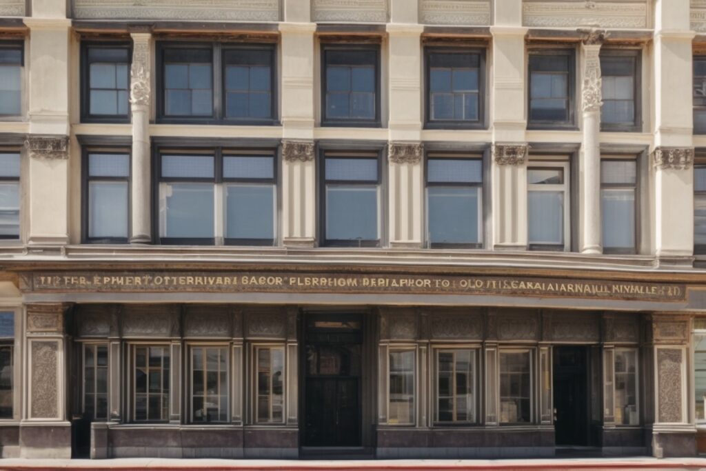 Oakland historic building with solar window film, natural sunlight and faded interior
