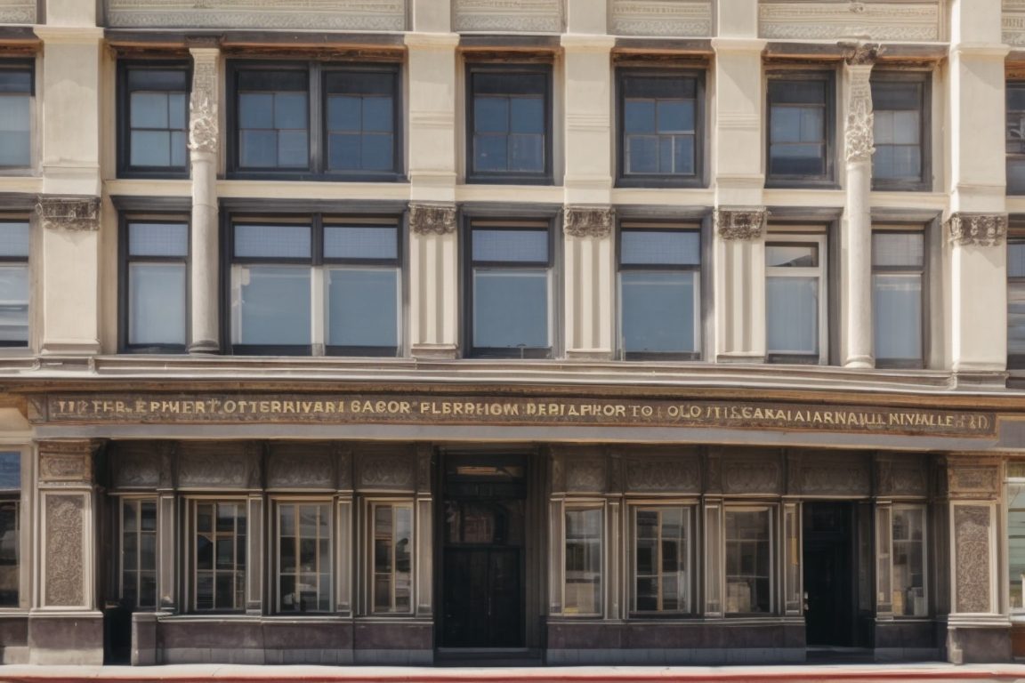 Oakland historic building with solar window film, natural sunlight and faded interior