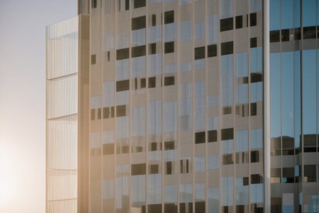 East Bay Municipal Building with energy-efficient window film, sunny day