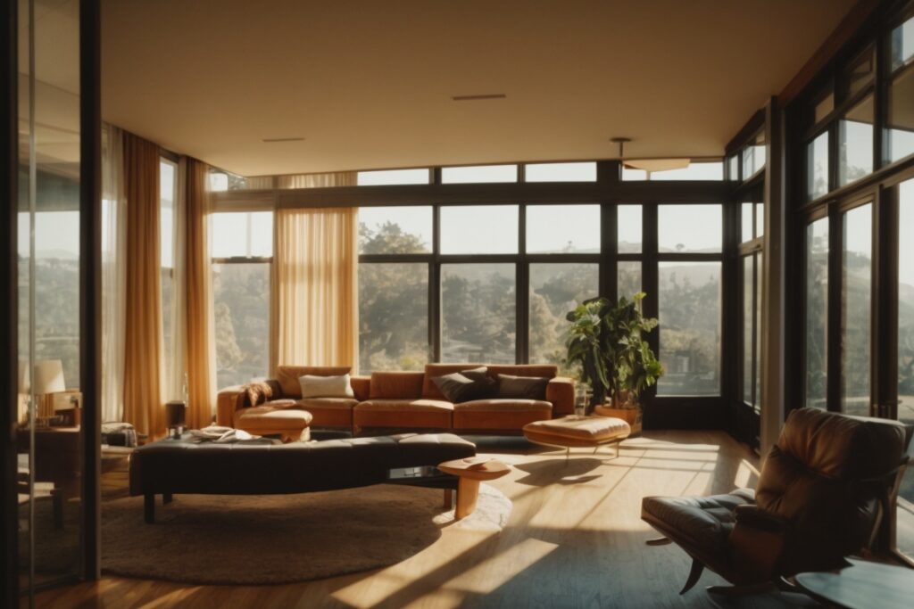 Oakland home interior with opaque windows blocking sunlight