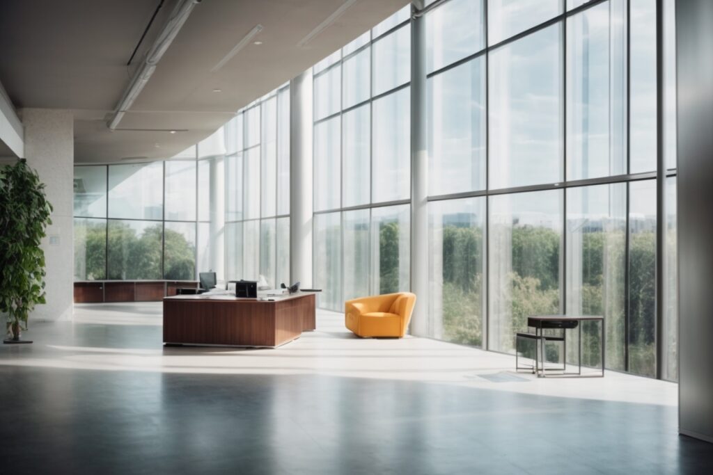 Modern office interior with clear energy efficient window film