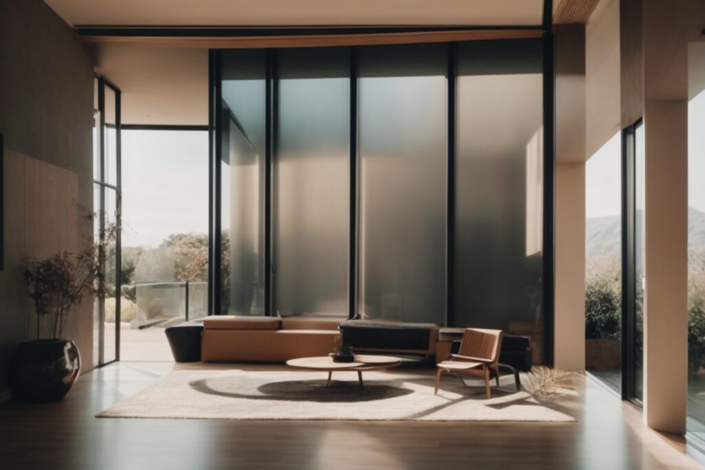 modern home interior with opaque privacy window films